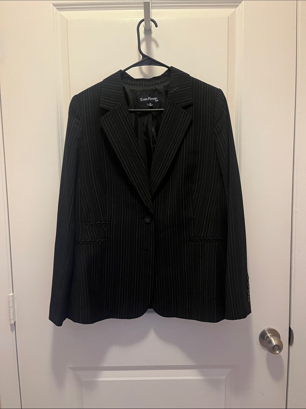 Evan Picone Black Pinstripe Single-Button Women's Blazer and Pants Set